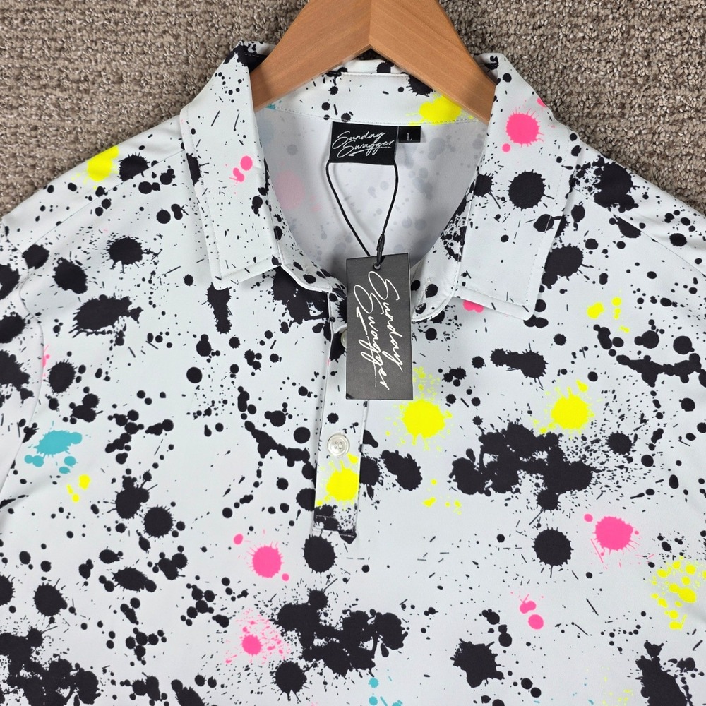 Sunday Swagger Mens Large Paint Splatter Performance Polo Shirt Golf